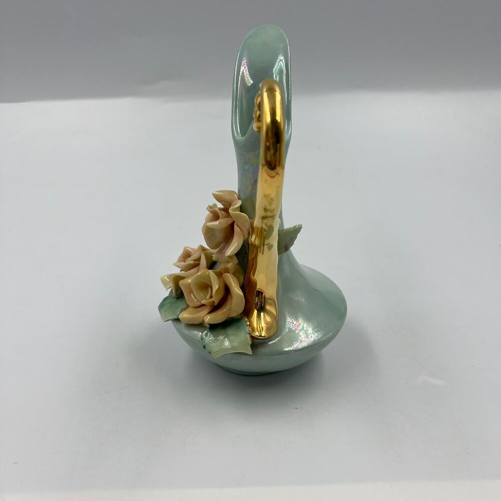Vintage Capodimonte Lustreware Bud Vase Pitcher Porcelain W Applied Flowers Blue - Picture 3 of 9